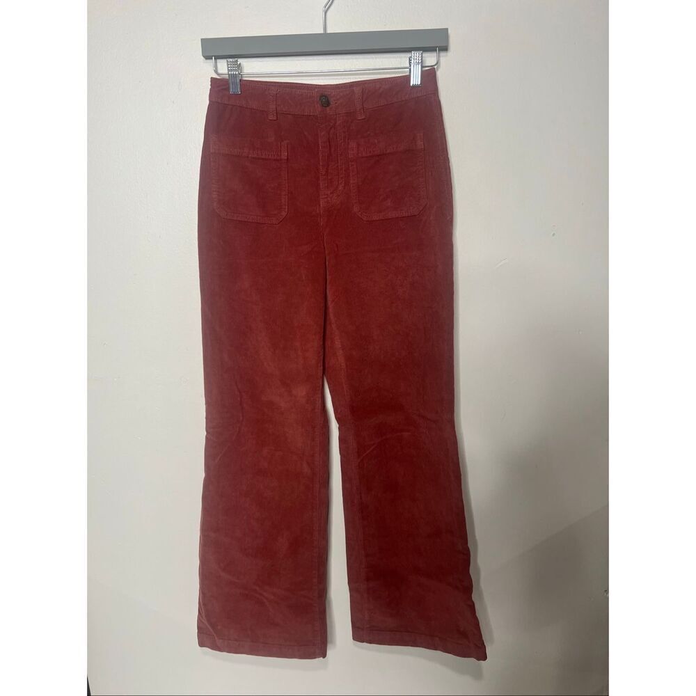 Faherty Stretch Corduroy Patch Pocket Wide Leg Pants Sz 27 Henna Red Brown